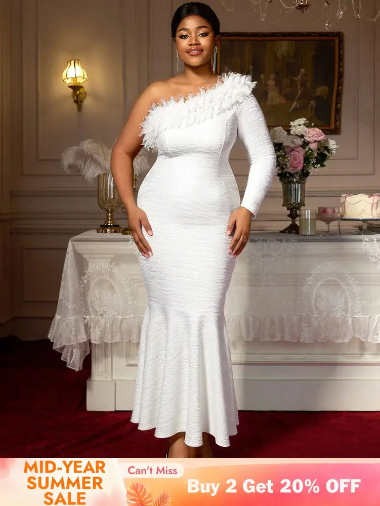 AOMEIDRESS Elegant White One Shoulder Mermaid Dress for Bridal Shower