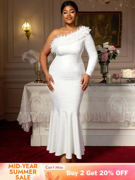 AOMEIDRESS Elegant White One Shoulder Mermaid Dress for Bridal Shower