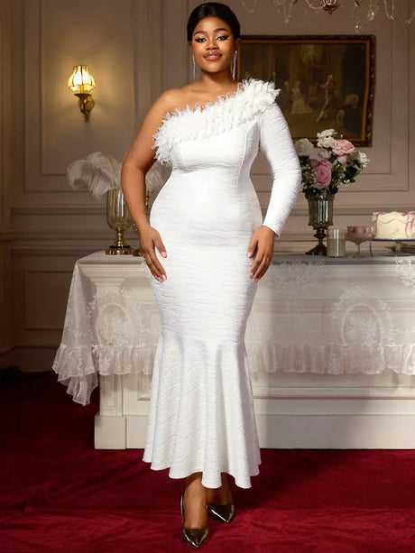 AOMEIDRESS Elegant White One Shoulder Mermaid Dress for Bridal Shower White / S