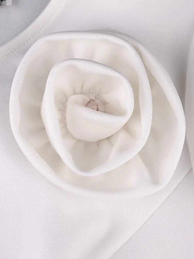 AOMEIDRESS Elegant White Top Long Sleeve with 3D Flower Pearl Tassel