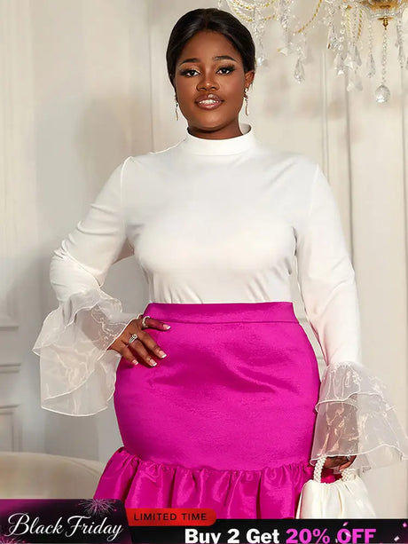 AOMEIDRESS Elegant White Tops Half High Neck with Long Flare Sleeve White / L