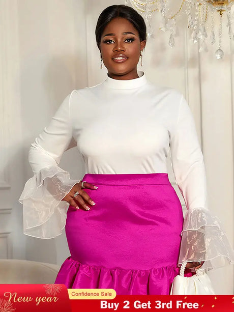 AOMEIDRESS Elegant White Tops Half High Neck with Long Flare Sleeve White / L