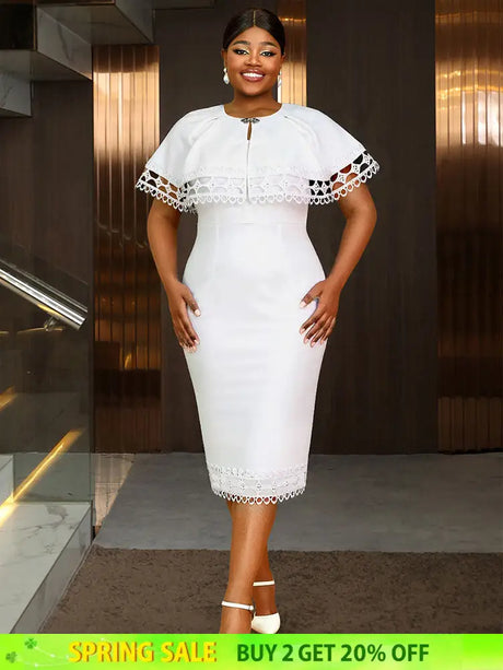 AOMEIDRESS Elegant White Two Pieces Set with Lace Cape for Party White / L