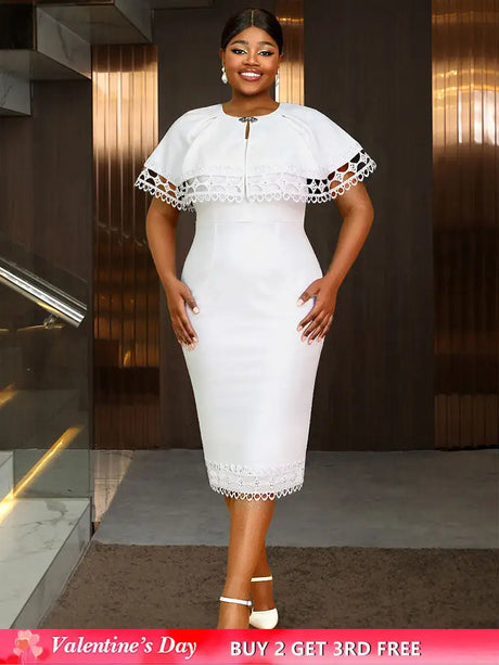 AOMEIDRESS Elegant White Two Pieces Set with Lace Cape for Party White / L