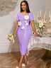 AOMEIDRESS Elegant White Wedding Guest Dress Slim with 3D Floral Lavender / S