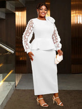 AOMEIDRESS Elegant White Wedding Party Dress 3D Flower Sheer Sleeve