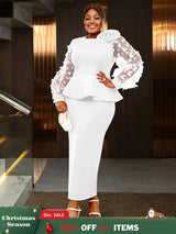 AOMEIDRESS Elegant White Wedding Party Dress 3D Flower Sheer Sleeve White / S