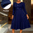 AOMEIDRESS Elegant Women A Line Pleated Dress Button with Pocket Navy / L