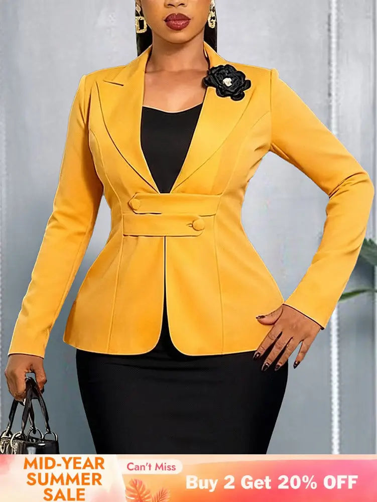 Colorblock Buttons Women Elegant Colorblock Blazer Coats Buttons 3D Flower Church Office ...