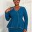 AOMEIDRESS Elegant Women Church Top V Neck Long Sleeves Trim Peplum PeacockBlue / L
