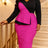AOMEIDRESS Elegant Women Colorblock Dress V Neck Long Sleeve Peplum - Black / S