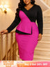 AOMEIDRESS Elegant Women Colorblock Dress V Neck Long Sleeve Peplum - Black / S
