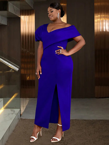 AOMEIDRESS Elegant Women Off Shoulder Bodycon Dress Puff Sleeve Slit