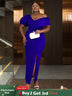 AOMEIDRESS Elegant Women Off Shoulder Bodycon Dress Puff Sleeve Slit Blue / S