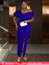 AOMEIDRESS Elegant Women Off Shoulder Bodycon Dress Puff Sleeve Slit Blue / S