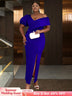 AOMEIDRESS Elegant Women Off Shoulder Bodycon Dress Puff Sleeve Slit Blue / S