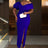 AOMEIDRESS Elegant Women Off Shoulder Bodycon Dress Puff Sleeve Slit Blue / S