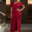 AOMEIDRESS Elegant Women Off Shoulder Bodycon Dress Puff Sleeve Slit DarkRed / S