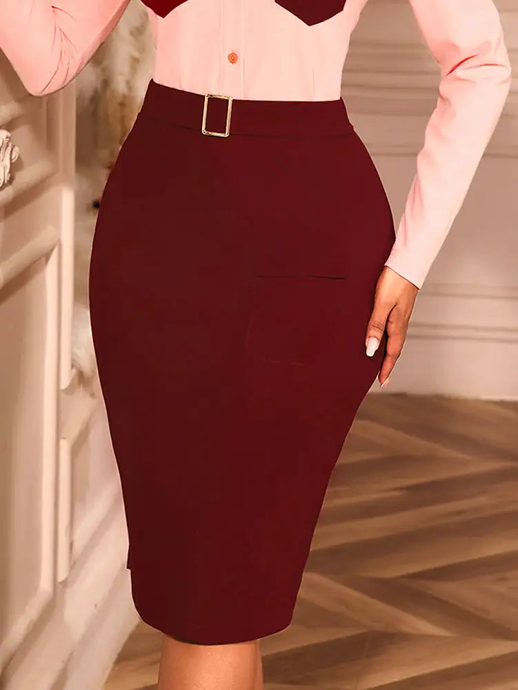 AOMEIDRESS Elegant Women Pencil Skirt High Waist Office Ladies Wear