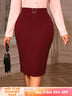 AOMEIDRESS Elegant Women Pencil Skirt High Waist Office Ladies Wear Wine / S