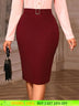 AOMEIDRESS Elegant Women Pencil Skirt High Waist Office Ladies Wear Wine / S
