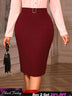AOMEIDRESS Elegant Women Pencil Skirt High Waist Office Ladies Wear Wine / S