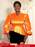 AOMEIDRESS Elegant Women Shiny Tops V Neck Puff Sleeves Peplum Hem Orange / S