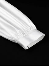 AOMEIDRESS Elegant Women Shirt Dress Short Sleeve Satin Spliced Lace