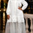 AOMEIDRESS Elegant Women Shirt Dress Short Sleeve Satin Spliced Lace - White / L