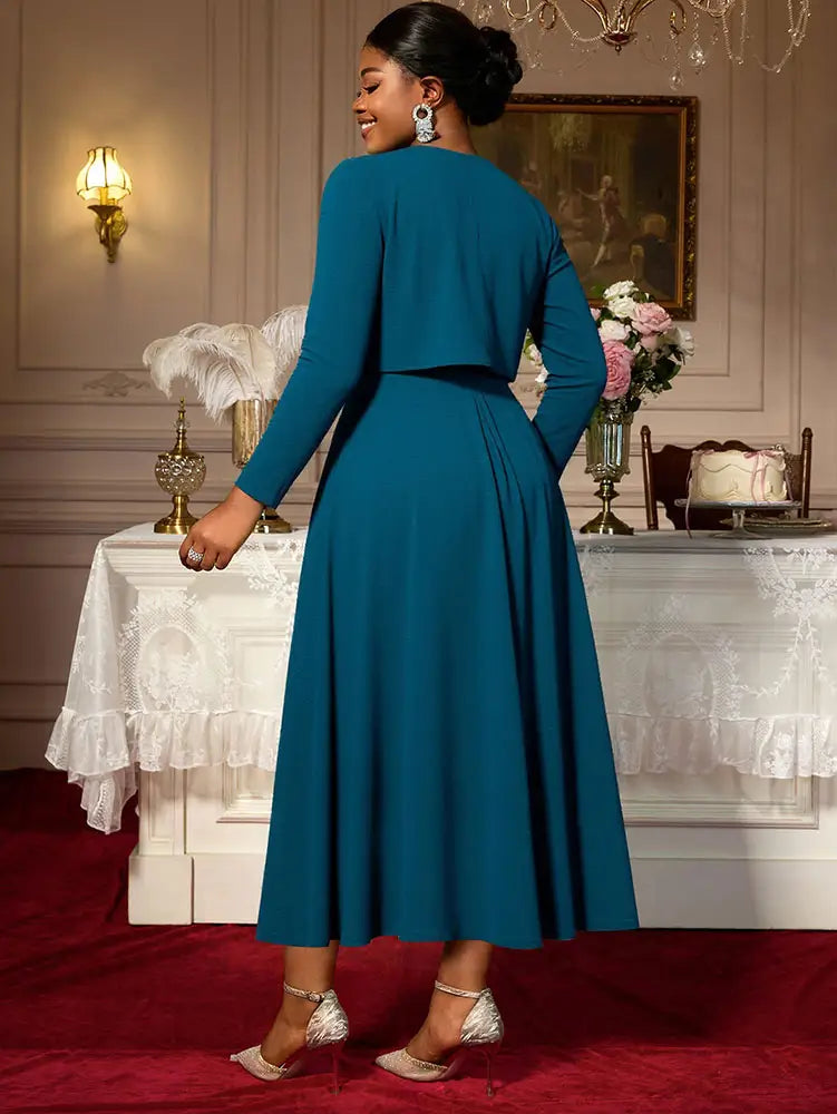 AOMEIDRESS Elegant Women Two Pieces Set Sleeveless Dress With Bolero