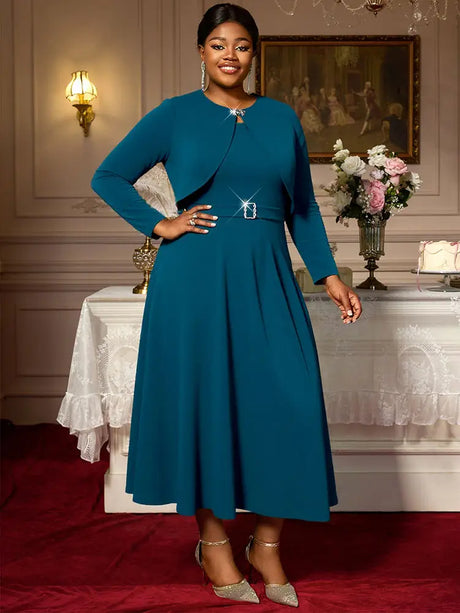 AOMEIDRESS Elegant Women Two Pieces Set Sleeveless Dress With Bolero