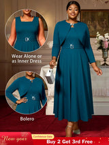 AOMEIDRESS Elegant Women Two Pieces Set Sleeveless Dress With Bolero PeacockBlue / S