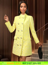 AOMEIDRESS Elegant Yellow Jacquard Blazer Dress Long Sleeve Gowns Yellow / S