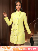 AOMEIDRESS Elegant Yellow Jacquard Blazer Dress Long Sleeve Gowns Yellow / S