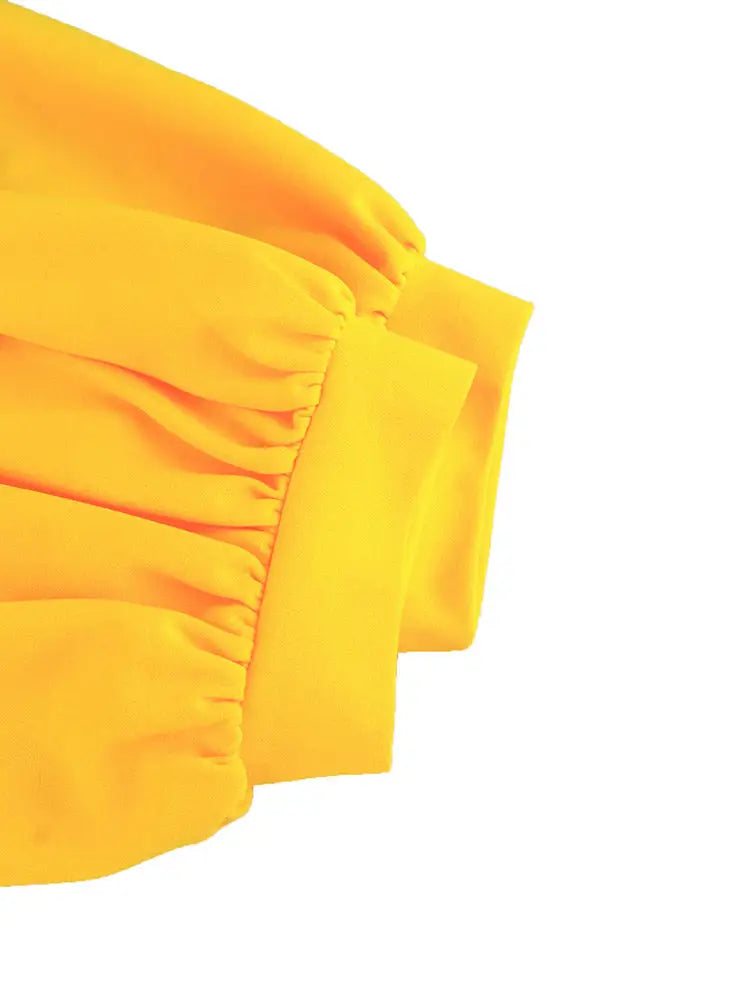 AOMEIDRESS Elegant Yellow Wide Leg Jumpsuit Beading Pleated Pant Legs