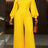 AOMEIDRESS Elegant Yellow Wide Leg Jumpsuit Beading Pleated Pant Legs - Yellow / L