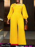 AOMEIDRESS Elegant Yellow Wide Leg Jumpsuit Beading Pleated Pant Legs - Yellow / L