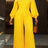 AOMEIDRESS Elegant Yellow Wide Leg Jumpsuit Beading Pleated Pant Legs - Yellow / L