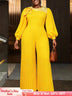 AOMEIDRESS Elegant Yellow Wide Leg Jumpsuit Beading Pleated Pant Legs - Yellow / L