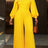 AOMEIDRESS Elegant Yellow Wide Leg Jumpsuit Beading Pleated Pant Legs - Yellow / L