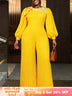 AOMEIDRESS Elegant Yellow Wide Leg Jumpsuit Beading Pleated Pant Legs - Yellow / L