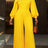 AOMEIDRESS Elegant Yellow Wide Leg Jumpsuit Beading Pleated Pant Legs - Yellow / L