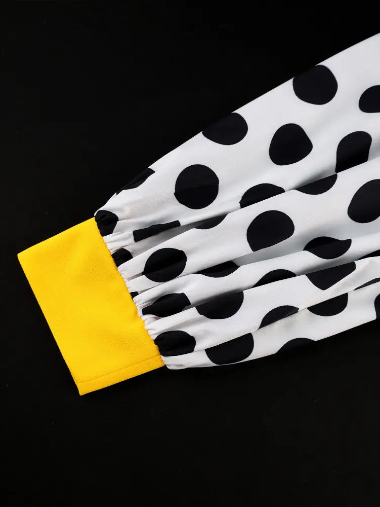 AOMEIDRESS Elegant Yellow Wide Leg Jumpsuit Contrast Dot Puff Sleeves