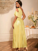 AOMEIDRESS Evening Gowns for Women Formal Gold Maxi One Shoulder Gown