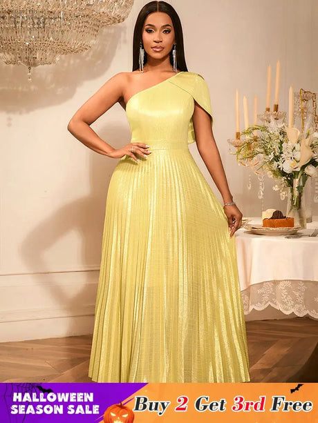 AOMEIDRESS Evening Gowns for Women Formal Gold Maxi One Shoulder Gown LightGold / S