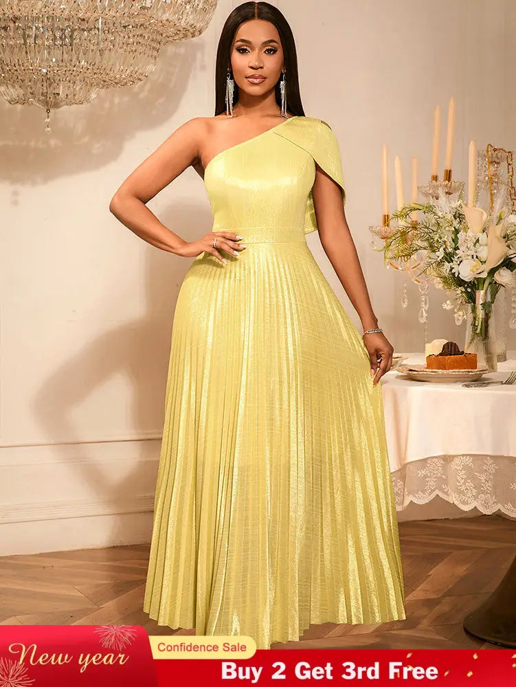 AOMEIDRESS Evening Gowns for Women Formal Gold Maxi One Shoulder Gown LightGold / S