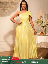 AOMEIDRESS Evening Gowns for Women Formal Gold Maxi One Shoulder Gown LightGold / S