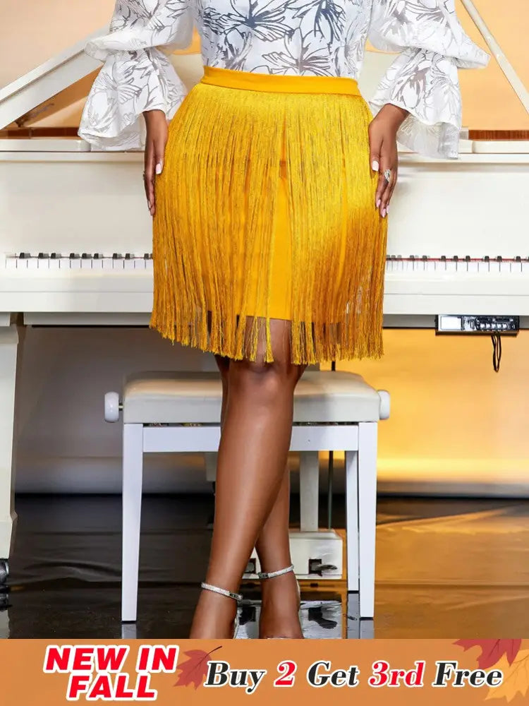 Layered Fringe Skirt is Flowing and Has Drape 
