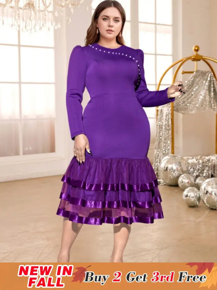 purple o neck dresses for women
