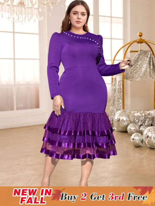 purple o neck dresses for women